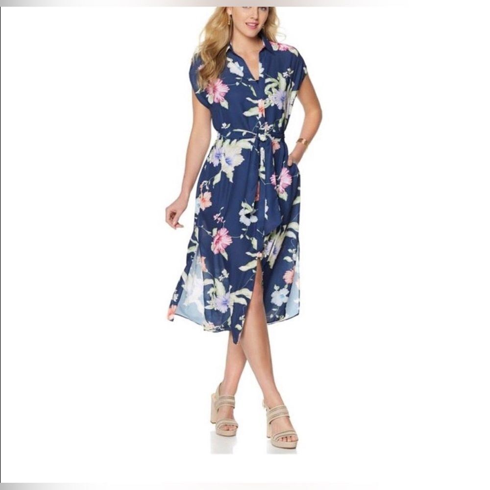 Colleen Lopez Size 2X garden gate navy floral dress.  Flowy & comfortable